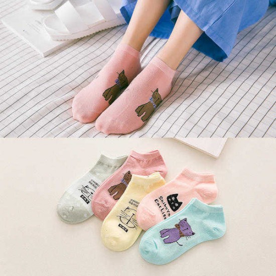 Women Cute Cartoon Cats Pattern Boat Socks Casual Harajuku Style Cotton Breathable Socks