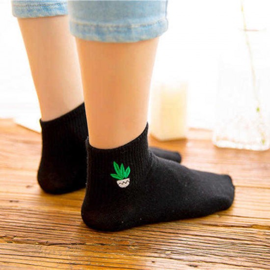 Women Cute Cartoon Embroidery Harajuku Style Socks Couple Casual Breathable Short Sock