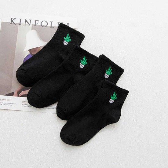 Women Cute Cartoon Embroidery Harajuku Style Socks Couple Casual Breathable Short Sock