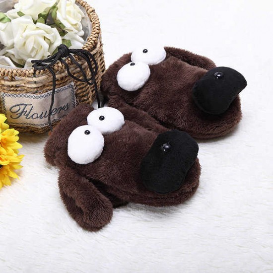 Women Cute Cartoon Gloves Big Eye Dog Winter Warm Novelty Plush Thick Wrist Mittens