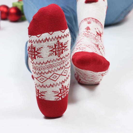 Women Cute Christmas Elk Cotton Socks Warm Soft Middle Tube Socks