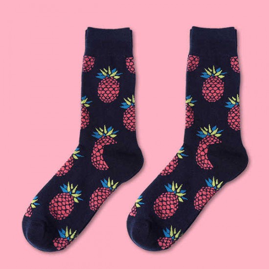 Women Cute Harajuku Fruit Print Middle Tube Socks Winter Cotton Warm Socks