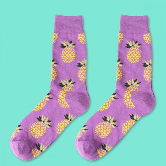 Women Cute Harajuku Fruit Print Middle Tube Socks Winter Cotton Warm Socks