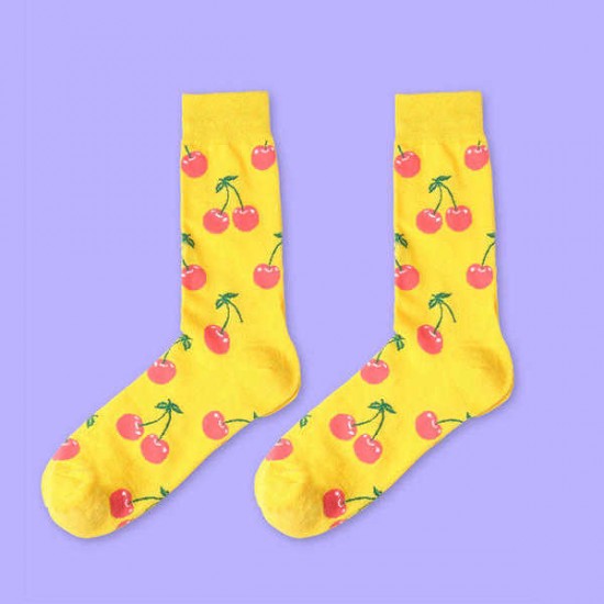 Women Cute Harajuku Fruit Print Middle Tube Socks Winter Cotton Warm Socks