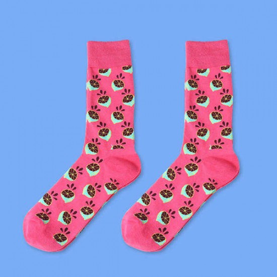 Women Cute Harajuku Fruit Print Middle Tube Socks Winter Cotton Warm Socks