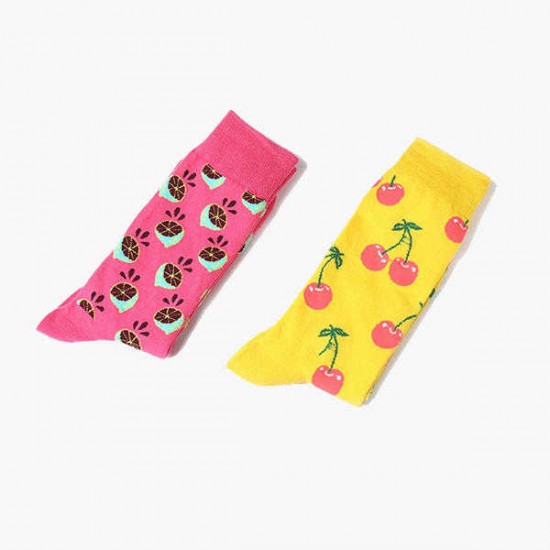 Women Cute Harajuku Fruit Print Middle Tube Socks Winter Cotton Warm Socks