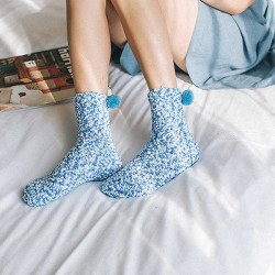 Women Cute Mixed Color Coral Velvet Socks Winter Thicken Warm Middle Tube Socks