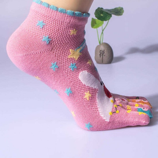 Women Cute Printing Ankle Socks Cotton Cartoon Five Toes Breathable Socks