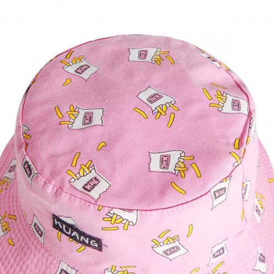 Women Cute Printing Cotton Bucket Hat Casual Double-Wear Sunscreen Fruit Bucket Cap