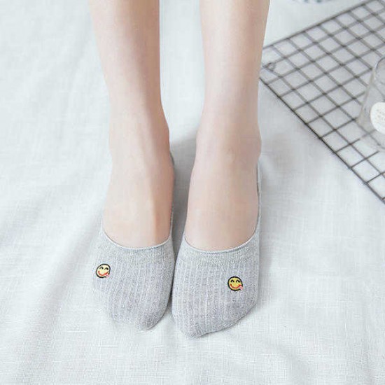 Women Cute Smile Face Invisible Boat Socks Anti-skid Breathable Low Cut Socks