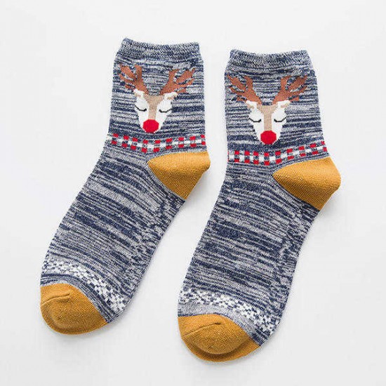 Women Deer Painting Cotton Socks Retro Christmas Warm Ankle Socks