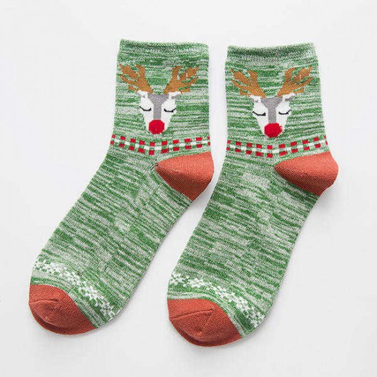 Women Deer Painting Cotton Socks Retro Christmas Warm Ankle Socks