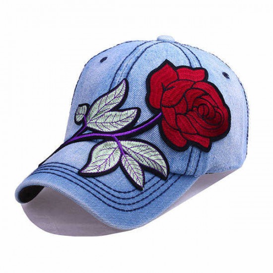 Women Denim Applique Rose Hat Sunshade Outdoor Baseball Cap