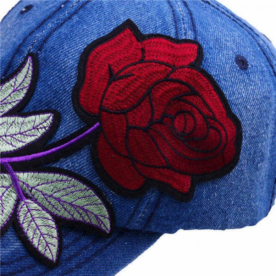 Women Denim Applique Rose Hat Sunshade Outdoor Baseball Cap