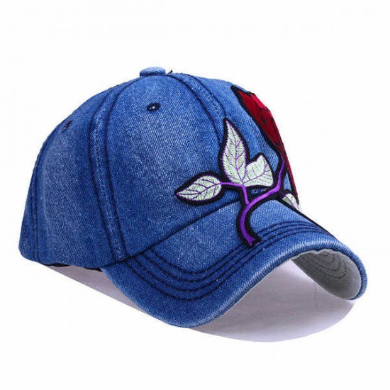 Women Denim Applique Rose Hat Sunshade Outdoor Baseball Cap