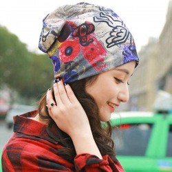 Women Double Hat Scarf Color Printing Stripe Fashion Bonnet Cap Multi-function Neck Scarves