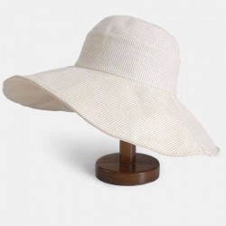 Women Double-sided Cotton Linen Floppy Hat Sunshade Sun Screen Seaside Hat Stripe Foldable Hat Bucket Hat