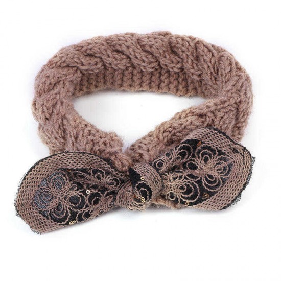 Women Earmuffs Handmade Knitted Bow Hair Band Good Elastic Headband