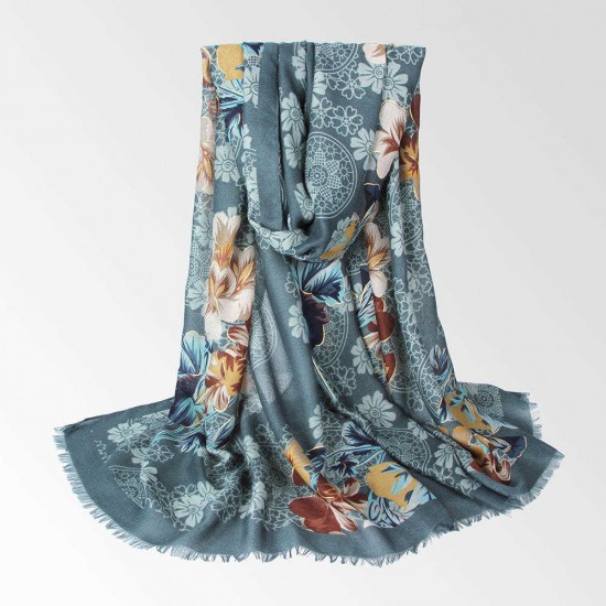 Women Elegant Ethnic Style Floral Printing Scarf Outdoor Vintage Breathable Shawl