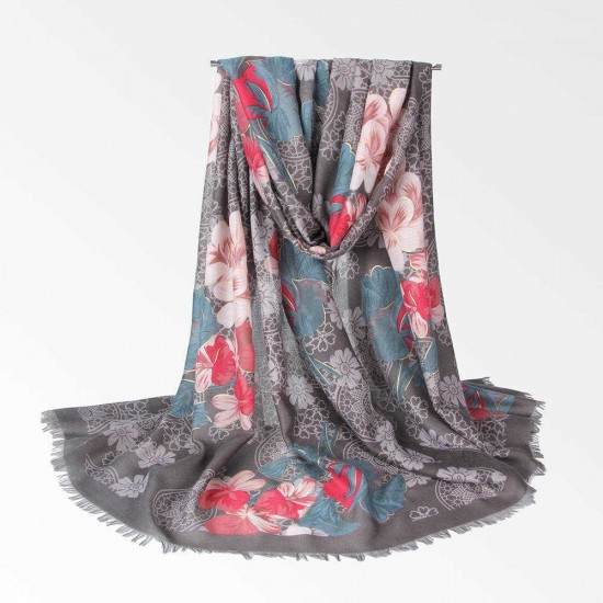 Women Elegant Ethnic Style Floral Printing Scarf Outdoor Vintage Breathable Shawl