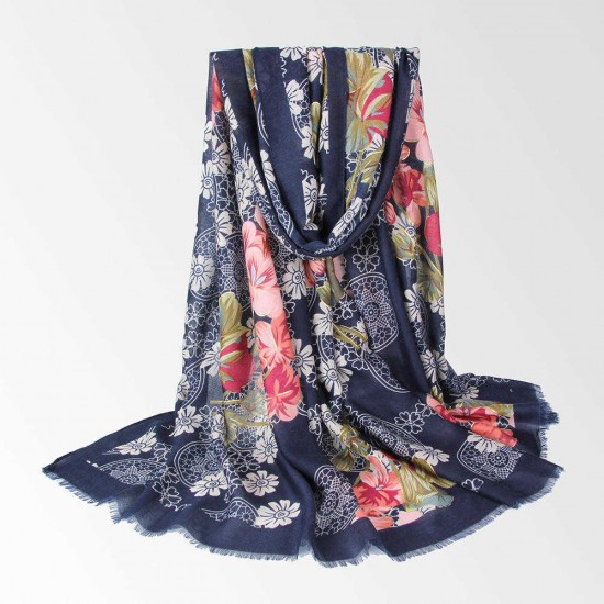 Women Elegant Ethnic Style Floral Printing Scarf Outdoor Vintage Breathable Shawl