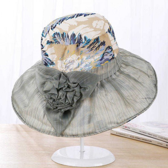 Women Elegant Wide Brim Velvet Flowers Bucket Hat Fashion Inkjet Print Floppy Sunscreen Cap