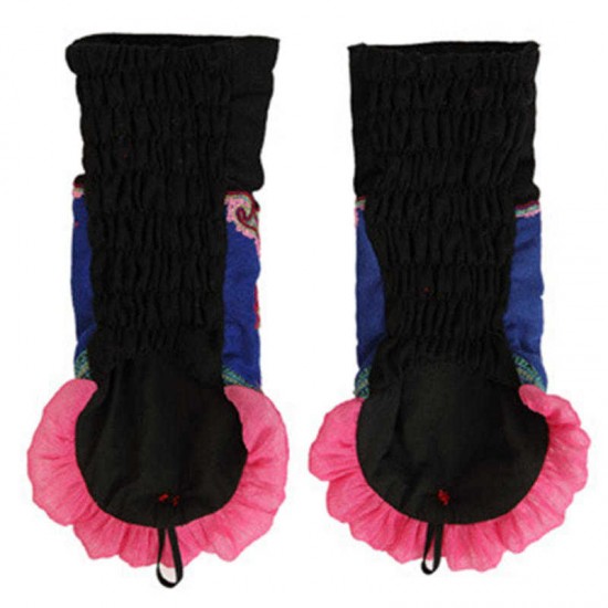 Women Embroidered Flower Glove Dance Long Sleeves Half Finger Wrist Gloves