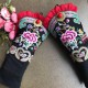 Women Embroidered Flower Glove Dance Long Sleeves Half Finger Wrist Gloves