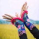 Women Embroidered Flower Glove Dance Long Sleeves Half Finger Wrist Gloves