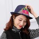 Women Embroidery Flower Small Brim Fedora Hat Ethnic Top Cap