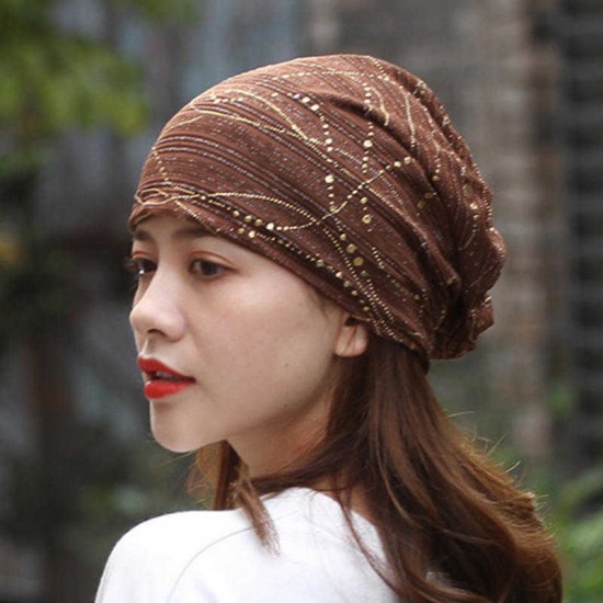 Women Ethnic Cotton Breathable Beanie Cap Fashion Print Brimless Cap