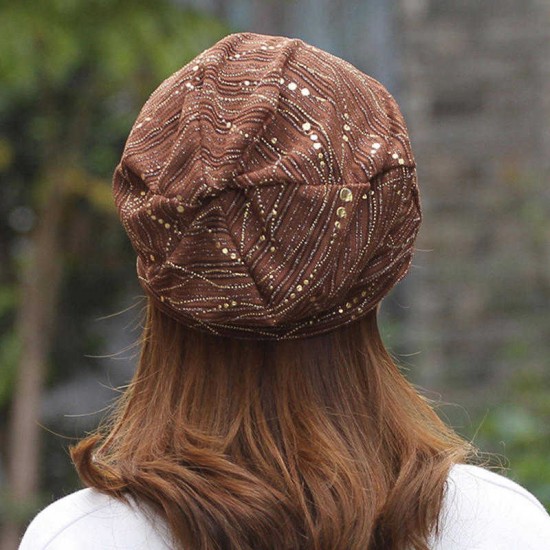 Women Ethnic Cotton Breathable Beanie Cap Fashion Print Brimless Cap