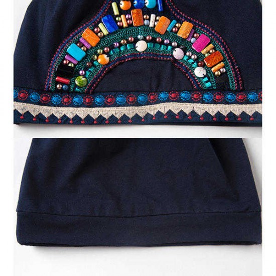 Women Ethnic Embroidery Cotton Elastic Beanie Hat Vintage Beads Decorative Caps Women Ethnic Embroidery Cotton Elastic Beanie Hat Vintage Beads Decorative Caps