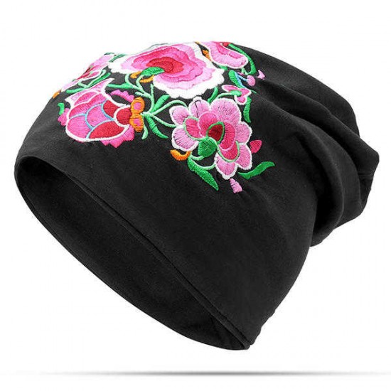 Women Ethnic Embroidery Slouch Skullcap Thin Cotton Breathable Beanie Hat Printting Turban Cap