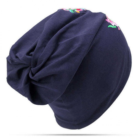 Women Ethnic Embroidery Slouch Skullcap Thin Cotton Breathable Beanie Hat Printting Turban Cap