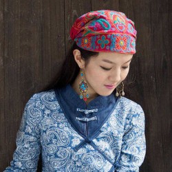 Women Ethnic Flowers Embroidery Beanie Hat Vintage Bandanas Original Design Hat