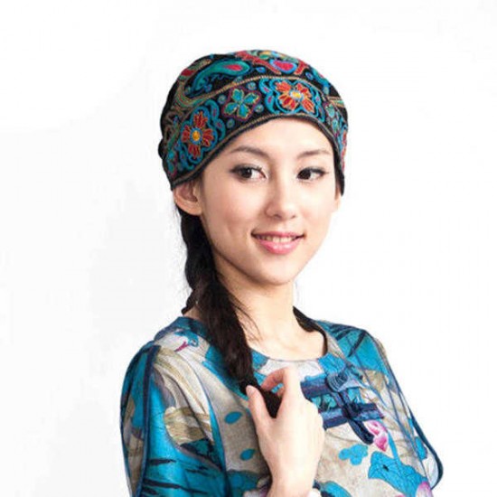 Women Ethnic Flowers Embroidery Beanie Hat Vintage Bandanas Original Design Hat