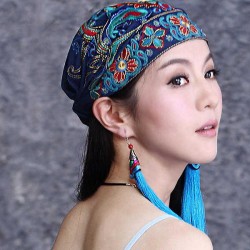 Women Ethnic Flowers Embroidery Beanie Hat Vintage Bandanas Original Design Hat