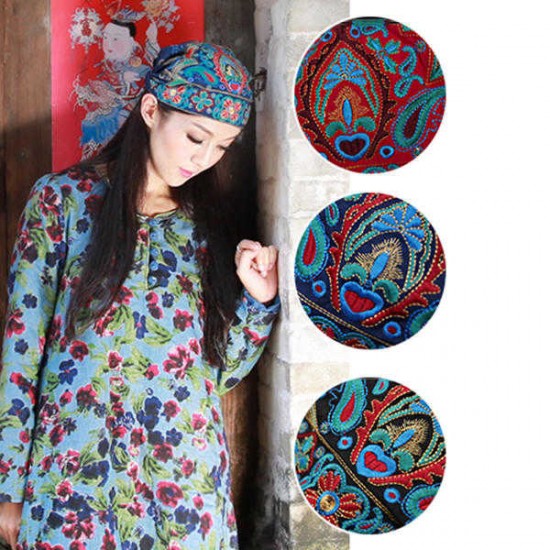 Women Ethnic Flowers Embroidery Beanie Hat Vintage Bandanas Original Design Hat