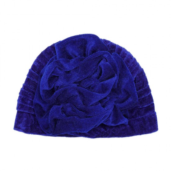 Women Ethnic Pleuche Flannel Big Flower Updo Headband Cap Casual Warm Headscarf Turban Hat