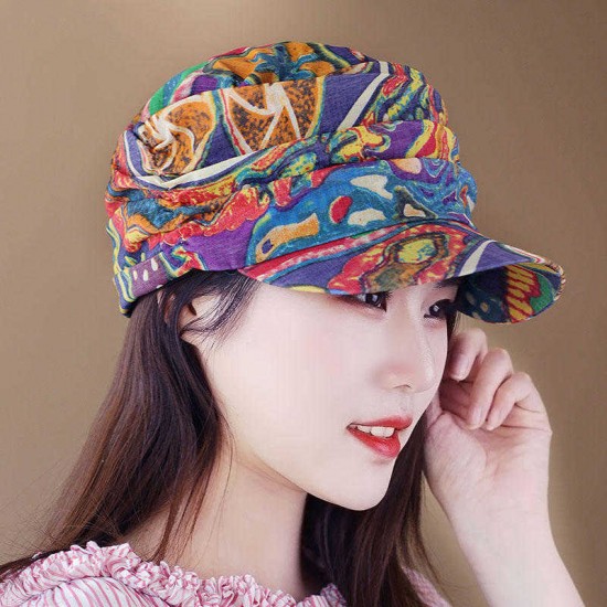 Women Ethnic Style Cap Printed Hat Flat Cap