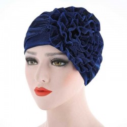 Women Ethnic Style Flexible Breathable Side Flower Headband Cap Vintage Turban Cap