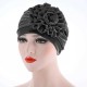 Women Ethnic Style Flexible Breathable Side Flower Headband Cap Vintage Turban Cap