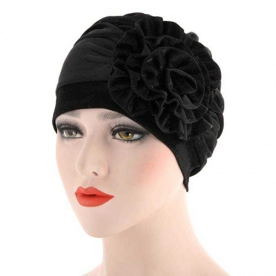 Women Ethnic Style Flexible Breathable Side Flower Headband Cap Vintage Turban Cap