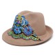 Women Ethnic Style Floral Embroidered Jazz Hat Outdoor UV Protection Fedora Hats