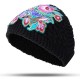 Women Ethnic Style Floral Embroidered Knit Beanie Hat Outdoor Earmuffs Skullcap