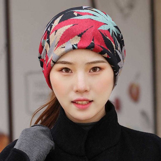 Women Ethnic Style Multi-purpose Beanie Cap Scarf Double Layers Cotton Skull Hat