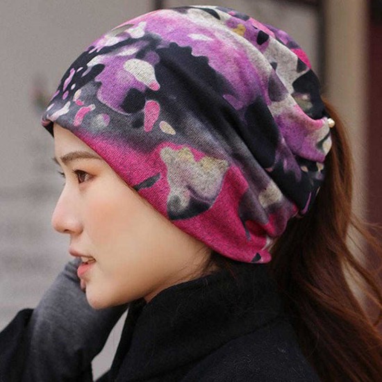 Women Ethnic Style Multi-purpose Beanie Cap Scarf Double Layers Cotton Skull Hat