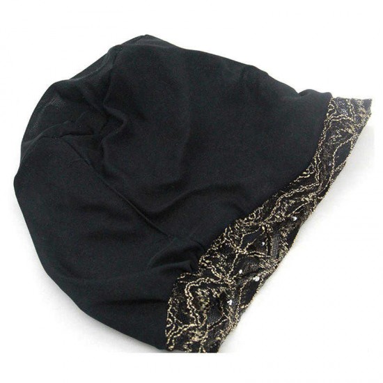 Women Ethnic Style Polyester Breathable Beanie Cap Double Layers Cotton Skull Hat