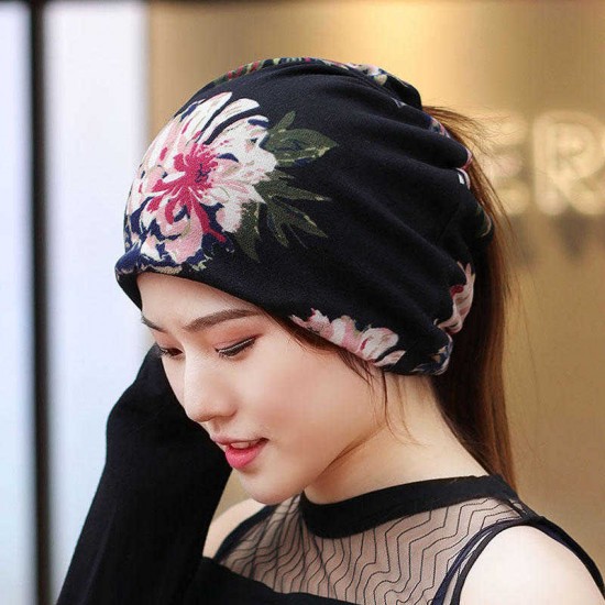 Women Ethnic Style Printed Cap Adjustable Beanie Hat